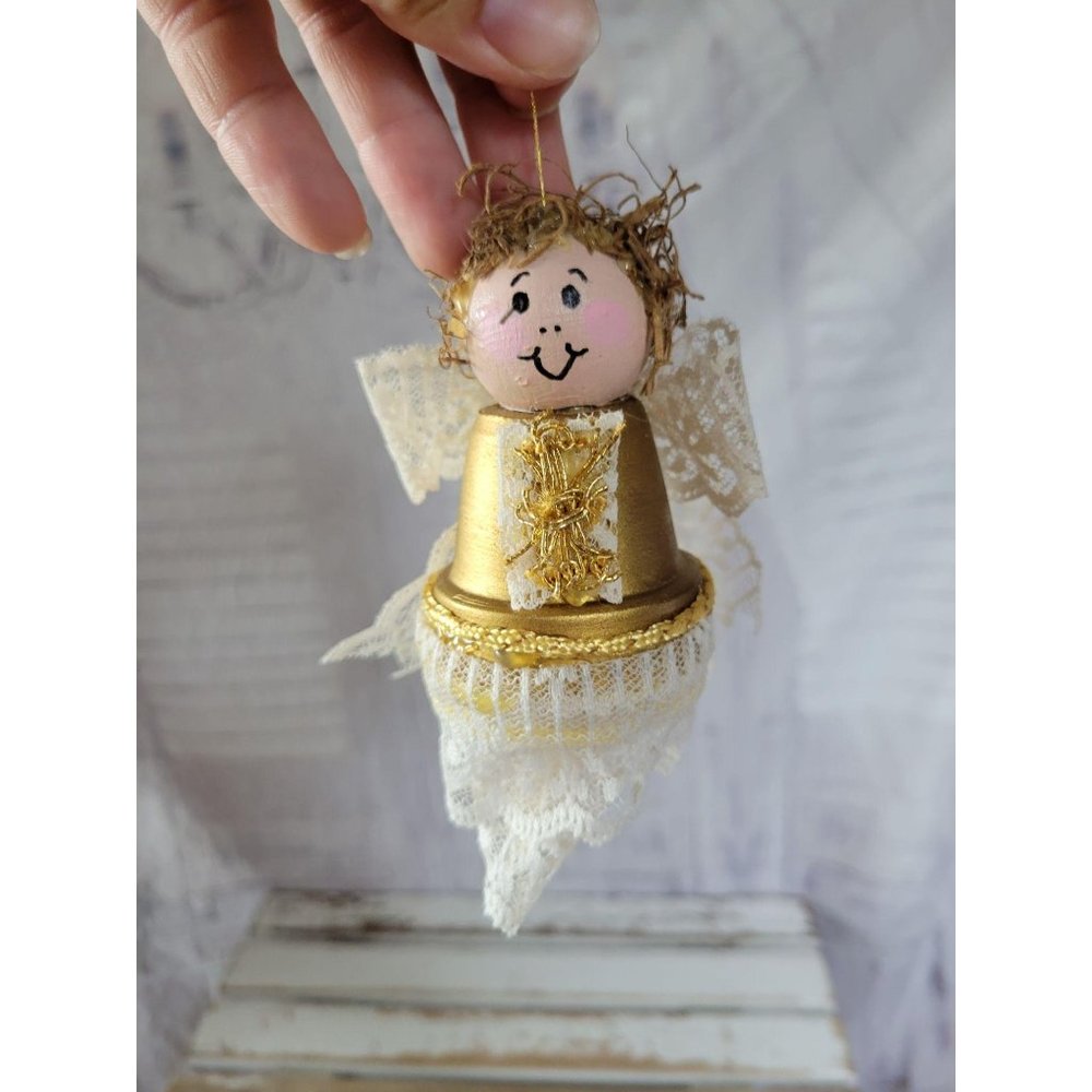 Homemade angel cherub pot Gardener ornament countr